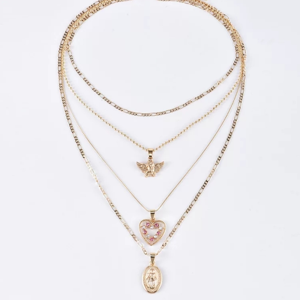♡Avery♡ Medallion and Heart Angel Necklace - Picture 4 of 6